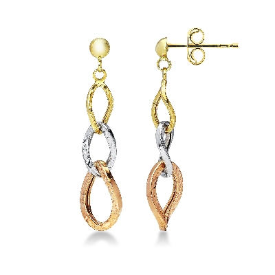 Boucles d’oreilles chaîne en or jaune, blanc et rose 18k diamanté