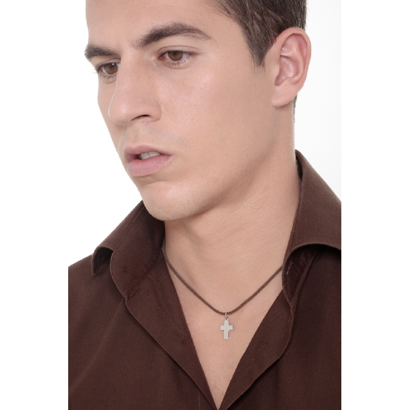 Pendentif croix rectangulaire en or blanc 18k