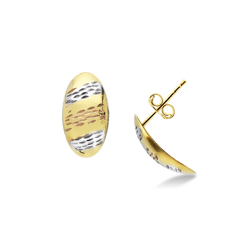 Boucles d’oreilles ovales en or rose, blanc et jaune 18k