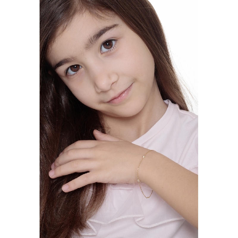 Bracelet fantaisie femme en or jaune 18 carats avec quatre zircons