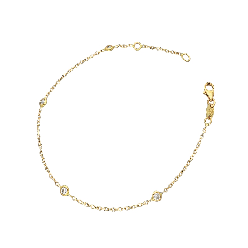 Bracelet fantaisie femme en or jaune 18 carats avec quatre zircons