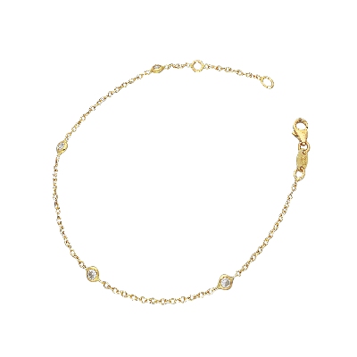 Bracelet fantaisie femme en or jaune 18 carats avec quatre zircons