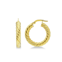 Boucles d’oreilles créoles torchon en or jaune 18k 1.5 cm