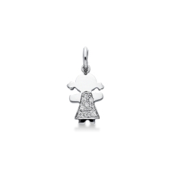 Pendentif fillette en or blanc 18k avec pavé de zircons