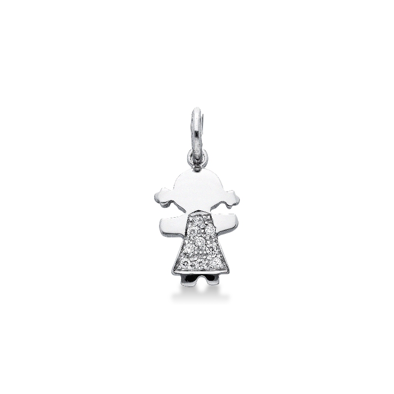 Pendentif fillette en or blanc 18k avec pavé de zircons