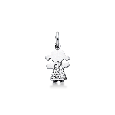 Pendentif fillette en or blanc 18k avec pavé de zircons