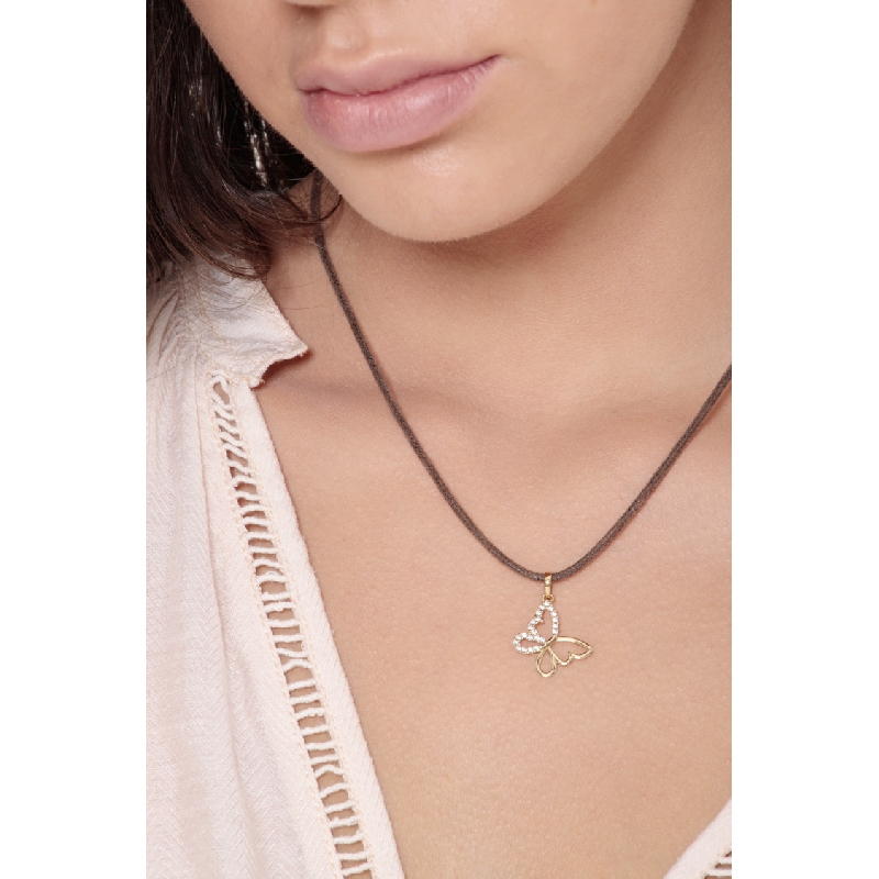 Pendentif papillon avec zircons en or jaune 18 carats