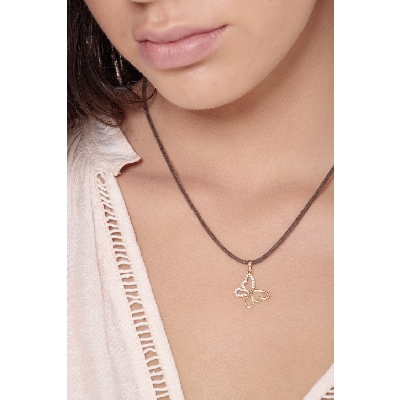 Pendentif papillon avec zircons en or jaune 18 carats
