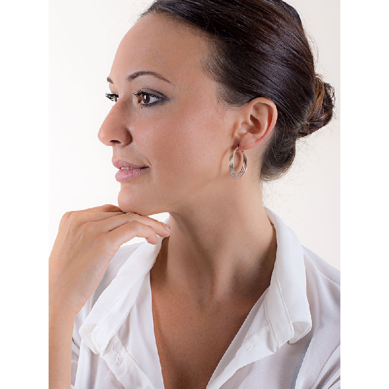 Boucles d'oreilles à Cercles Entrelacés en Or Blanc, Rose et Jaune 18k