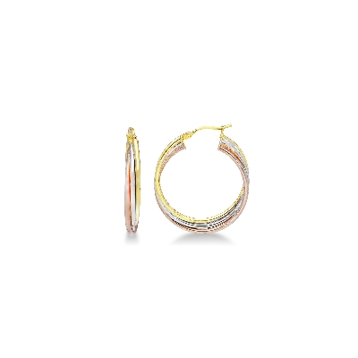 Boucles d'oreilles à Cercles Entrelacés en Or Blanc, Rose et Jaune 18k