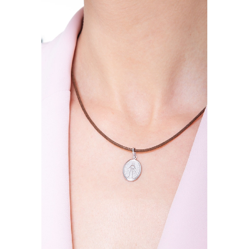 Médaille sacrée de la Vierge en or blanc 18k