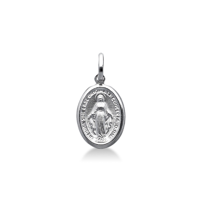 Médaille sacrée de la Vierge en or blanc 18k