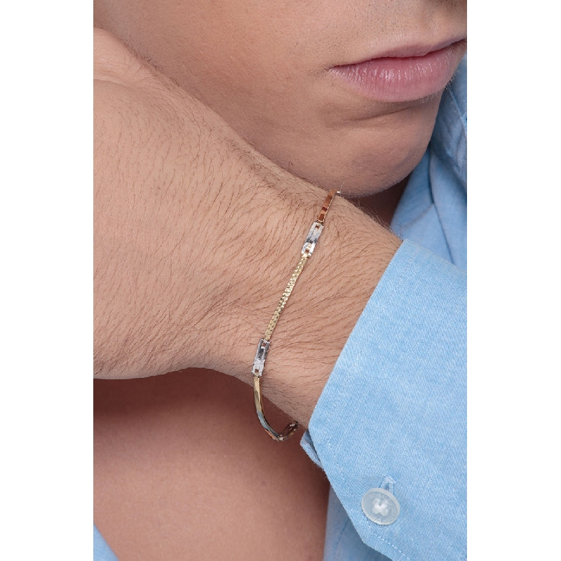 Bracelet pour homme en or jaune et blanc 18k, semi-rigide cm 20.