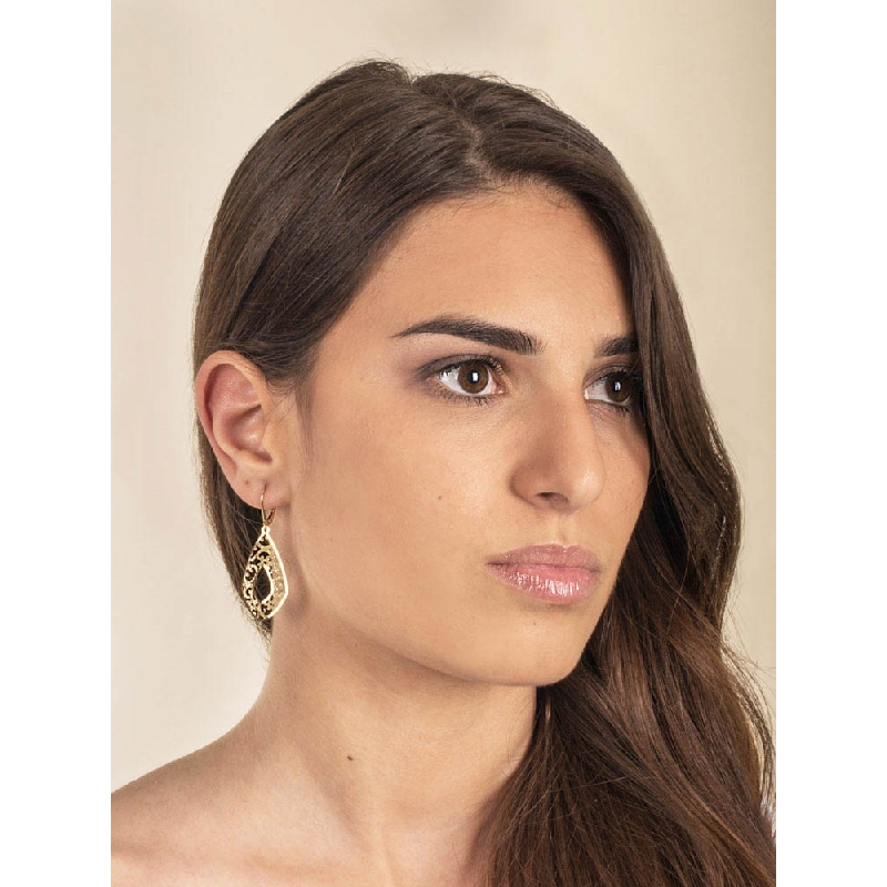  Boucles d'oreilles en Or Jaune 18k avec Pendentifs losange 