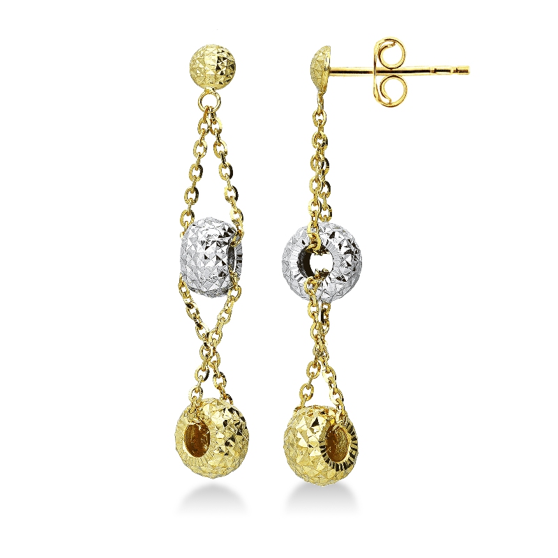 Boucles d’oreilles pendantes en or jaune et blanc diamantées
