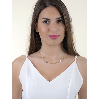 Chaîne en or jaune et or blanc 18k maillons en forme de petites boulles diamantée