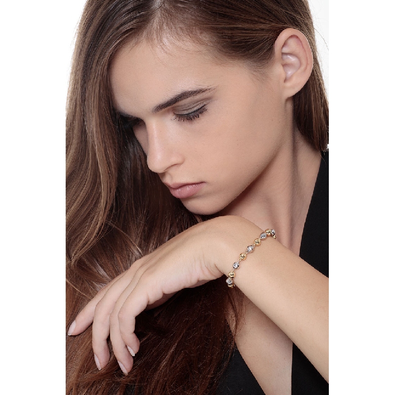 Bracelet femme or jaune et blanc 18k perles diamantées