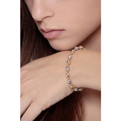 Bracelet femme or jaune et blanc 18k perles diamantées