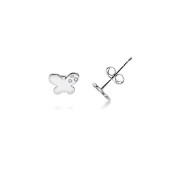 Boucles d'oreilles papillon en or blanc 18k avec trois zircons