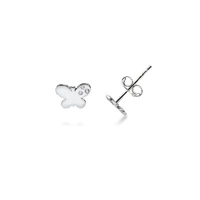 Boucles d'oreilles papillon en or blanc 18k avec trois zircons