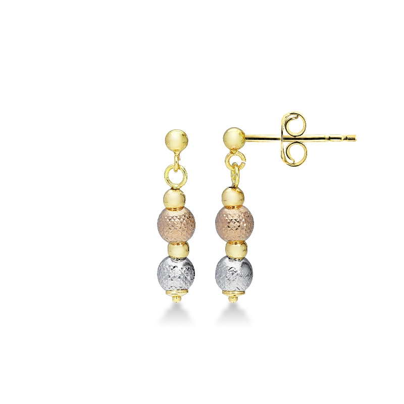Boucles d’oreilles avec perles diamantées en or jaune, blanc et rose 18k