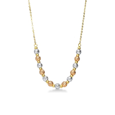 Collier avec des billes de diamants en or blanc, jaune et rose 18k