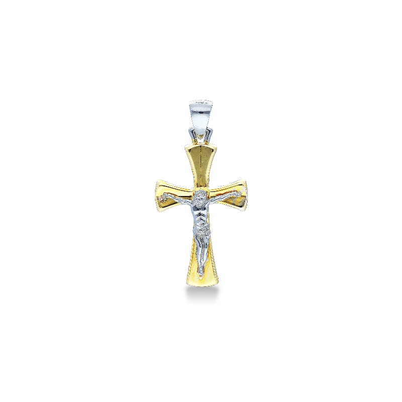 Pendentif croix en or blanc et jaune 18k Christ