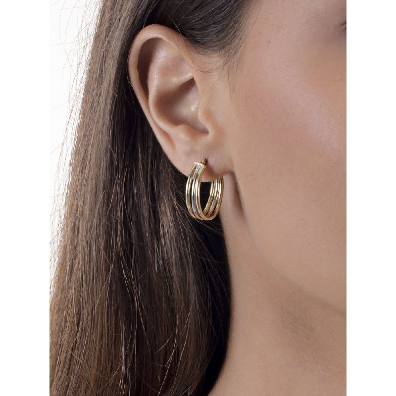 Boucles d’oreilles trois rangs en or jaune et blanc 18k