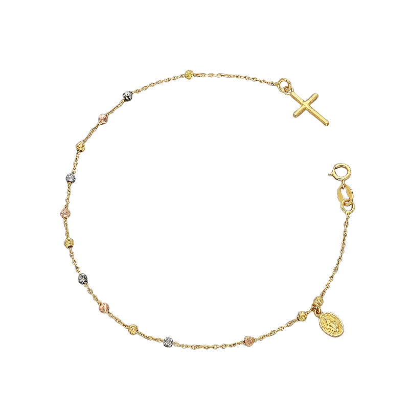 Bracelet en 3 ors 18k avec Inserts Diamantés et Pendentifs Sacrés