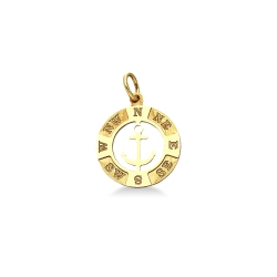 Pendentif  ancre en or jaune 18k rose des vents