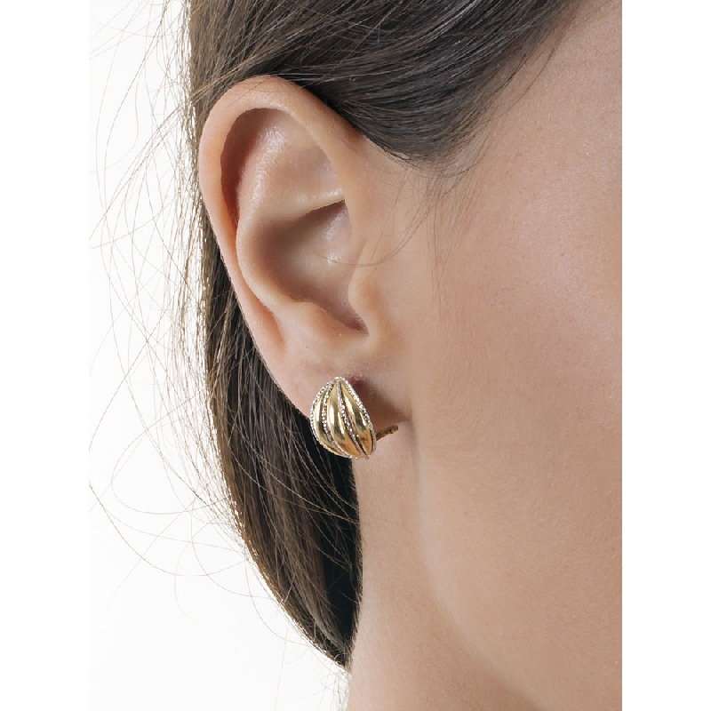 Boucles d’oreilles ovales en or jaune et blanc 18k diamanté