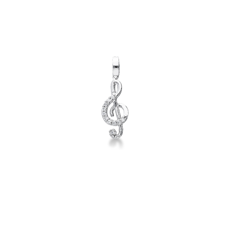 Pendentif Clé de Sol en Or Blanc 18K avec Zircons