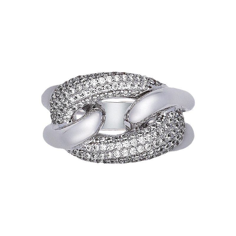 Bague Groumette en or blanc 18k entrelacé et zircons