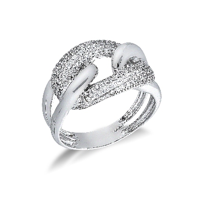Bague Groumette en or blanc 18k entrelacé et zircons