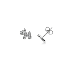 Boucles d’oreilles en or blanc 18k et zircons de chien