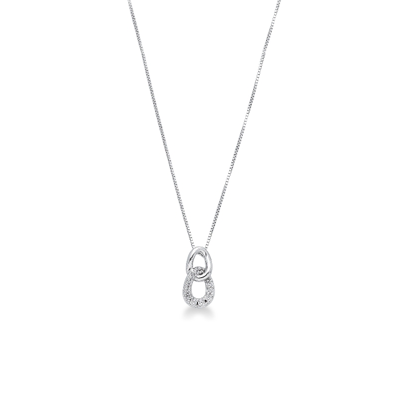 Collier gourmette et zircon en or blanc 18k