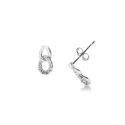 Boucles d’oreilles en or blanc 18k avec zircons style gourmette