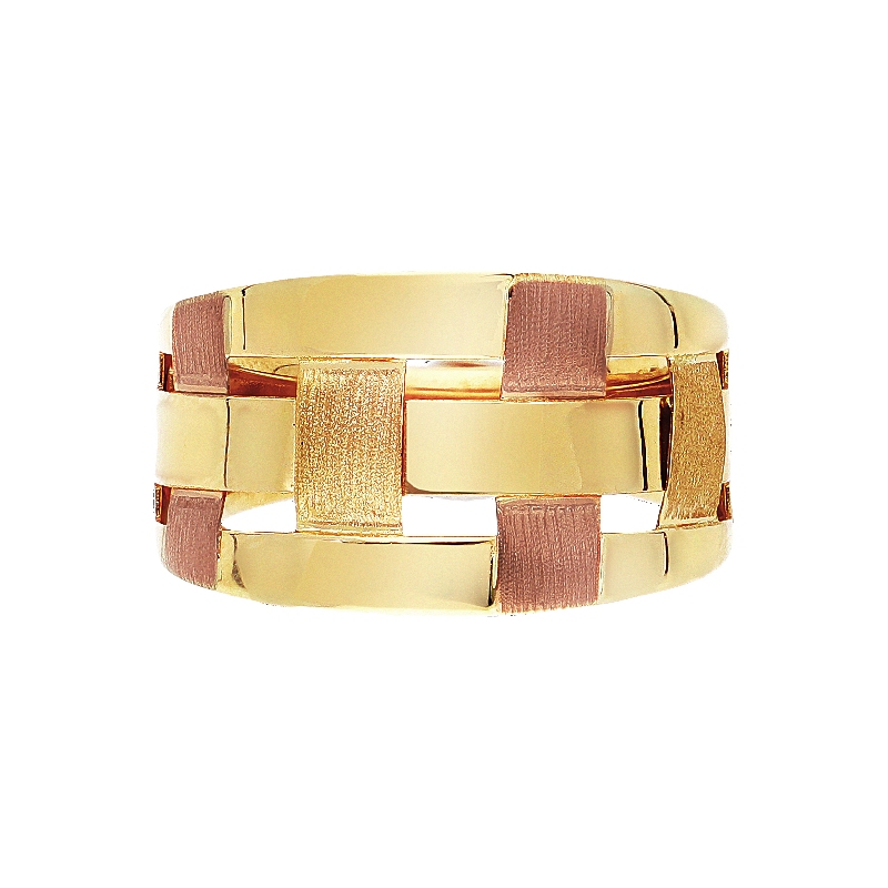 Anneau large pour femme en or jaune et rose 18k
