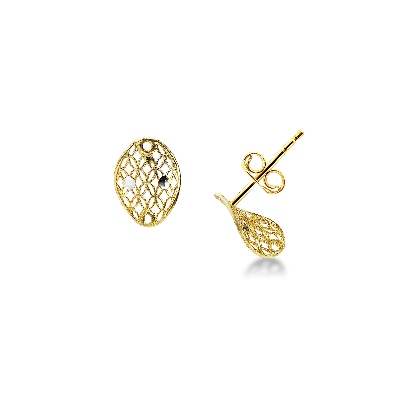 Boucles d'oreilles design filigrane ovales en or jaune et blanc 18k