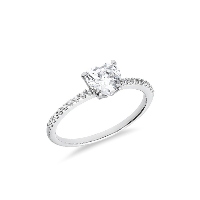 Bague modèle solitaire en or blanc 18 carats avec zircons
