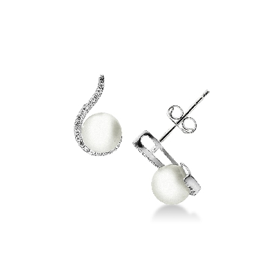 Boucles d’oreilles vague en or blanc 18 carats avec perles et zircons