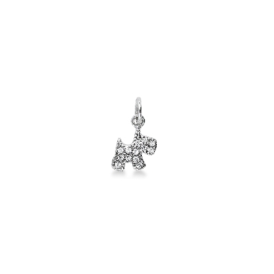 Pendentif chien en or blanc 18k avec zircones