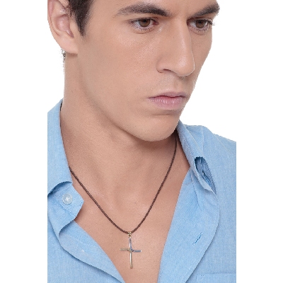 Pendentif Croix Stylisée en Or Blanc et Jaune 18k