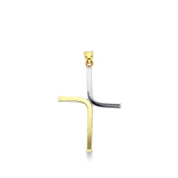 Pendentif Croix Stylisée en Or Blanc et Jaune 18k