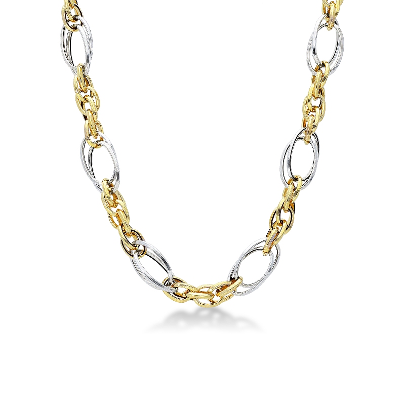 Collier en or jaune et blanc 18k, 45 cm.