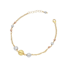 Bracelet en or tricolore 18k avec boules diamantées