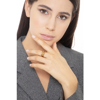 Bague en or jaune 18k avec fils ondes entrelaces