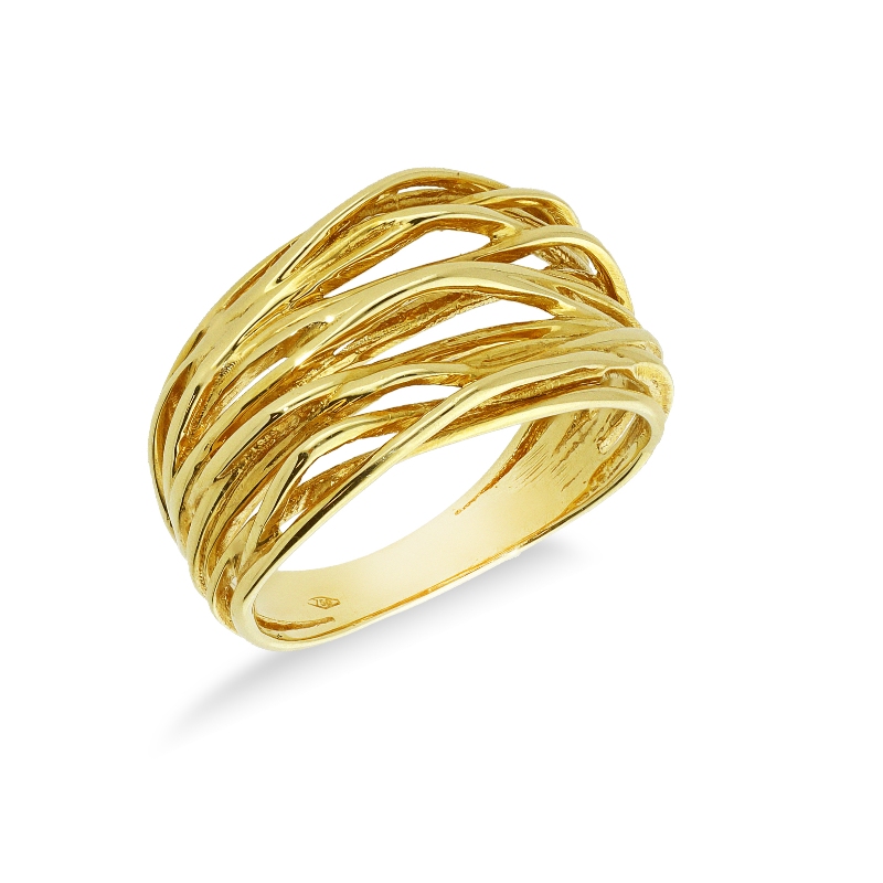 Bague en or jaune 18k avec fils ondes entrelaces
