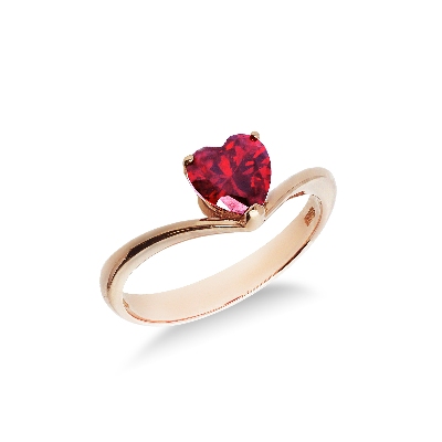 Bague en or rose 18K sertie d’un zircon rouge