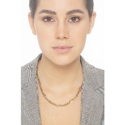 Collier en or jaune 18k avec maillons groumette alternés